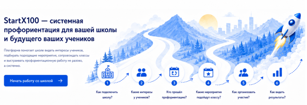 StartX100 — системная профориентация для вашей школы и будущего ваших учеников. Дорожная карта представителя школы.